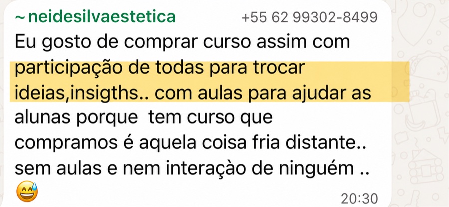 Depoimento de aluna sobre a participação e as aulas